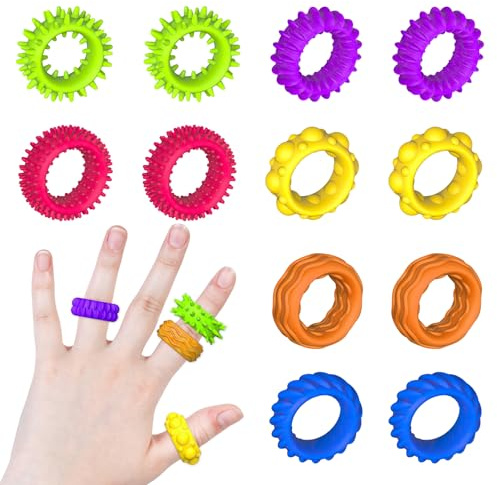 12 Stück Silikon Anxiety Ring Set, Fidget Ring Toys für Kinder Erwachsene, Sensorik Autismus für Spielzeug, Massageringe für Finger Akupressurring, Für Kinder Stressabbau Angstlustautismus Und Adhs