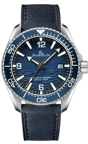 HRUODLAND Uhren Herren Automatik mit Japanischem Werk, Leuchtende U-Boot & Maritimem Wellen-Zifferblatt - 42mm Edelstahlgehäuse, Keramik-Lünette, Leder-und Edelstahlarmband, Perfektes Männergeschenk