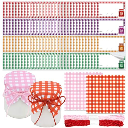 TRKETK 128-teiliges Marmeladengläser-Set mit Etiketten, selbstklebende Vintage-Etiketten, Marmeladenglas-Dekorationsset, wasserdichtes Einmachzubehör für Geschenk, Hochzeit, Party, Basteln, Backen