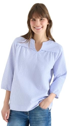 Cecil 3/4-Arm Bluse in Seersucker Qualität Blouse Blue XXL