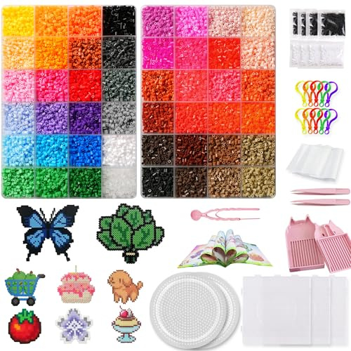 Huacan 2026 Upgrated Bügelperlen Set 2.5 mm, 32000 Stk Bügel Perlen Set, 48 Farben, 105 Muster, Spielzeugset für Mädchen Jungen Decor für Zimmer