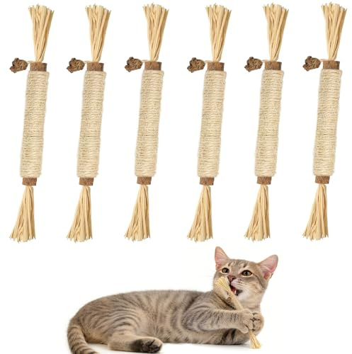 Nepfaivy Katzenspielzeug Katzenminze Sticks 6 Stück, Matatabi Stick | Natürliches Katzenminze Spielzeug für Katzen Zahnpflege und gegen Mundgeruch, Interaktives Kauspielzeug für Katzen zum Kauen