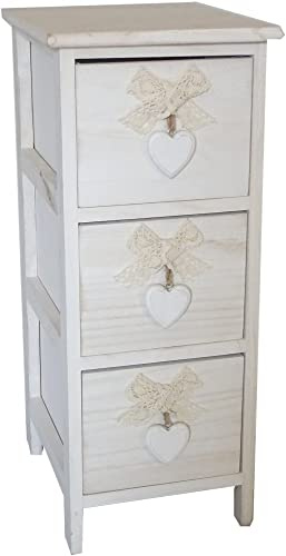 King Collection King Home C656118 Kommode mit 3 Schubladen mit Herz aus Paulownia-Holz, Weiß, 26 x 32 x 63 cm