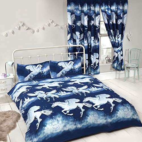 Price Right Home Stardust Unicorn Double Duvet Cover Set (DUV900) | 1 Duvet Cover & 2 Pillowcases, Easycare Polycotton, Machine Washable, Tumble Dry, Fairy Castles, Stars