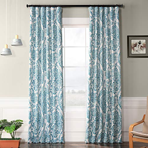 HPD Half Price Drapes Floral Printed Rod Pocket Room Darkening Curtains For Bedroom & Living Room (1 Panel) 50W X 108L, Tea Time Teal