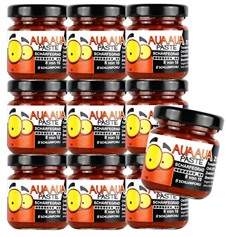 Schlump-Chili⎥10x AUAAUA® Original sehr scharfe Habanero Chili Paste mit Ingwer Set im Glas (10 x 90g)
