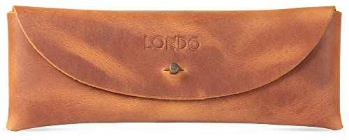 Londo Echtleder Federmäppchen mit Druckknopfverschluss - Bleistift Beutel, Schlampermäppchen, Pencil Case, Schulmäppchen, Stiftetasche, Schlampermäppchen