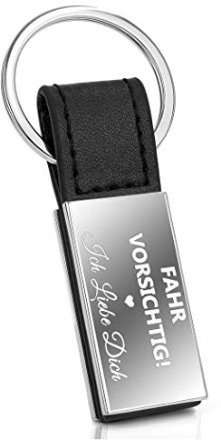 Mister Boncuk® Classy Schlüsselanhänger mit Gravur aus Leder - Fahr vorsichtig - Stylisch Eleganter Damen und Herren Anhänger (Fahr Vorsichtig Ich Liebe Dich - Hochglanz)