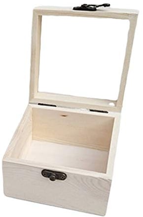 Bonarty Schatzkästchen Holzkiste Unbemalte Schmuckschatulle Holzschatulle mit Glasdeckel - 20x20x12cm