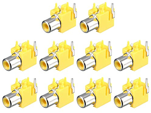 sourcing map PCB Panneau Montage Unique RCA Prise Femelle AV Jaune 10Pcs | Jack Audio Vidéo AV Connecteur, 2Broches