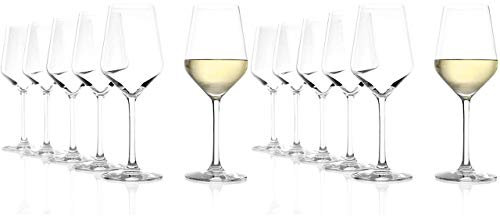 Stölzle Lausitz Lot de 12 Verres à Vin Blanc 365 ml - Hautement Fonctionnels - Lave-vaisselle - 2 x 3770002 + Lot de 4 Verres EKM Living