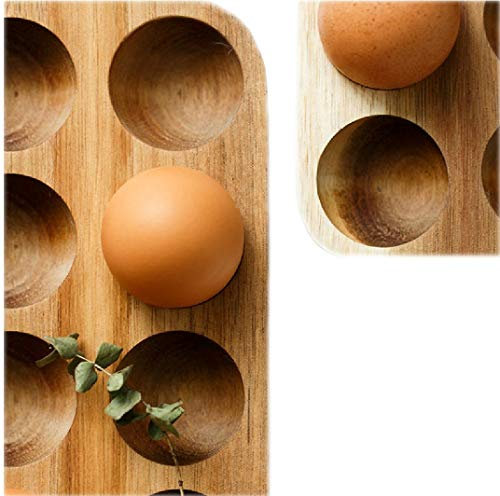 ILLATO - Soporte para huevos de madera de acacia premium, plato de huevo de 12 agujeros, encimera, exhibición de mesa o almacenamiento en refrigerador, soporte para huevos de madera, bandeja para