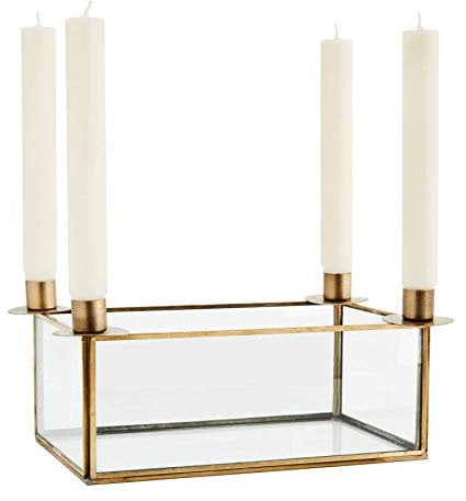 Madam Stoltz Glasbox mit Kerzenständer, 25 x 15 cm für 4 Stilkerzen