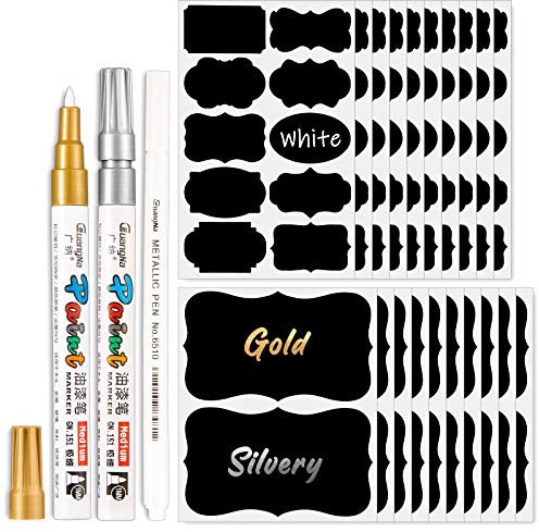 Whaline Chalkboard Label Stickers 10 Patterns with 3 Marker Pens, Large & Small Pantry Labels Labels Reusable, for Kitchens Spice Jars, Bottles, Pantry, Home Office, 123Pcs