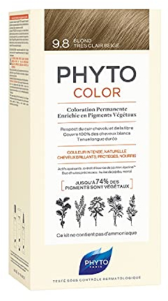 Phyto Phytocolor 9.8 Hellblond Asche Permanente Färbung ohne Ammoniak, 100% weiße Haarabdeckung