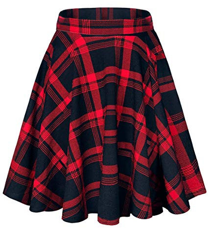 EXCHIC Femmes Élégant Taille Élastique Trompette A-Ligne Midi Jupe Base Uniforme Plissée roulettes Jupe(S, 12)