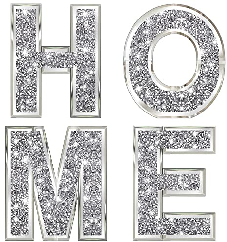 ZOLAPI 4 Stück unabhängige Buchstaben Home. Glam Kristall-Diamant-Buchstaben. Silbernes Spiegelglas, Heimdekoration für Wand, Kamin, Bücherregal und Tisch.