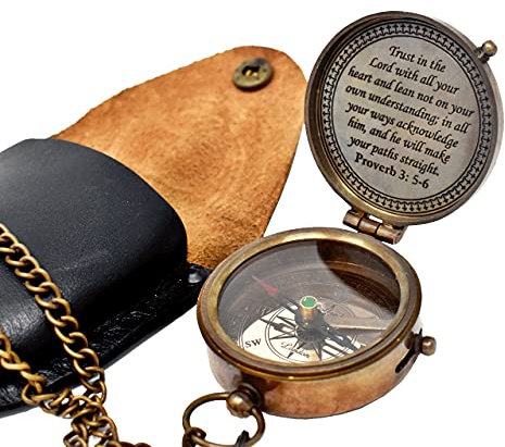 Kompass mit Gravur Trust in the Lord, Sprichwort 3:5-16, Geschenk zum Schulabschluss, Kompass mit geprägter Ledertasche, Camping-Kompass, Bootskompass, religiöse Geschenke, Missionargeschenke