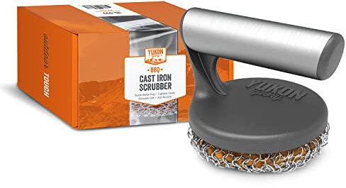 Yukon Glory™ Cast Iron Skillet Cleaner The Cast Iron Scrubber and Grill Brush - Perfect for Cleaning Cast Iron Cookware - Grills and Griddles - Built with Welded Stainless Steel Rings