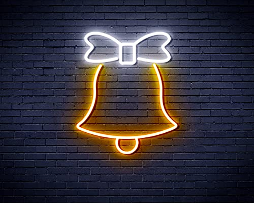 Weihnachtsglocke mit Band Flex Silikon LED Neon Schild - Weiß & Golden - st16s33-fnu0161-we