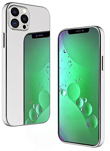 Kaliroo Spiegel Glashülle kompatibel mit iPhone 13 PRO Hülle, Echter Spiegeleffekt Reflektierendes Hartglas Kratzfest Leicht Dünn, 9H Tempered Glass & Silikon-Rahmen, Selfie Mirror Hardcase - Silber