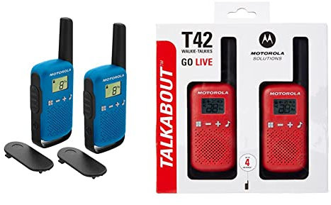 Motorola Talkabout T42 PMR-Funkgeräte (2er Set, PMR446, 16 Kanäle, Reichweite 4 km) blau & Talkabout T42 PMR-Funkgeräte (2er Set, PMR446, 16 Kanäle, Reichweite 4 km) rot