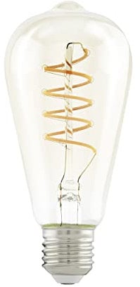 EGLO E27 Lampe, Spiral LED Glühbirne, Vintage Leuchtmittel amber für Retro Beleuchtung, 4 Watt (entspricht 26 Watt), 270 Lumen, warmweiß, 2200k, Edison Birne ST64, Ø 6,4 cm