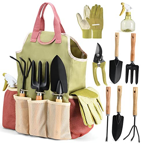 Kit Complet d'outils de Jardin livré avec Un Sac et des Gants, Ensemble d'outils de Jardin avec Flacon pulvérisateur pour l'intérieur et l'extérieur – Ensemble d'outils de Jardin durables, Cadeau