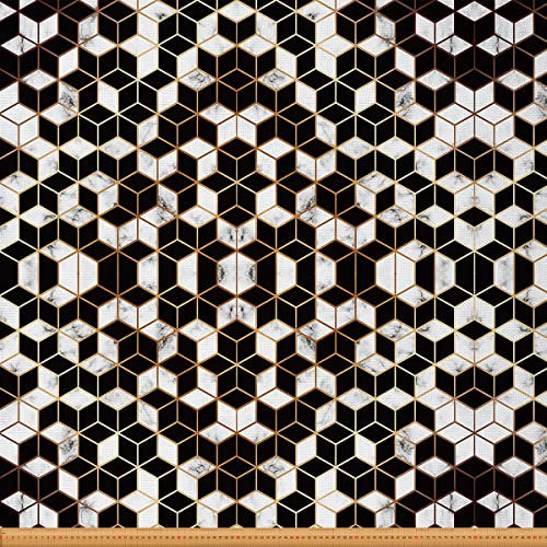 Tela de celosía por The Yard Ombre geométrica decorativa tela de mármol hexagonal de panal de abeja, tela de rejilla hexagonal de colmena tela de rayas metálicas para exteriores, gris negro, 3 yardas