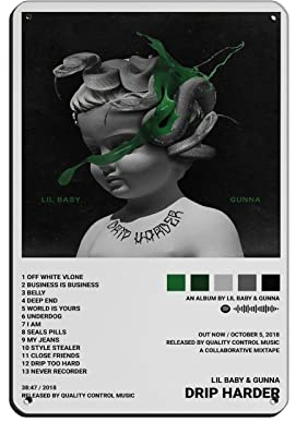 FABIVA Lil Baby Gunna Poster Drip Harder Albumcover-Poster, Blechschild, Vintage, Metall, Pub, Club, Café, Bar, Zuhause, Wandkunst, Dekoration, Poster, Retro, 20 x 30 cm