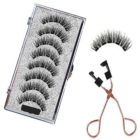 BSMKCL Dual Eye Magnetic Eyelashes 2 Pairs with Applicator, Reusable Natural Look Wispy Magentic 3D Magentic Lashes No Eyeliner No Glue Needed Lightweight Press on Women Lashes Quick to Wear