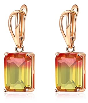 Hoisy 1 Paar Damen Ohrringe Modeschmuck, Damen Ohrringe Zirkonia Quadratischer Zirkon Anhänger Gold Rot Gelb Ohrring Set