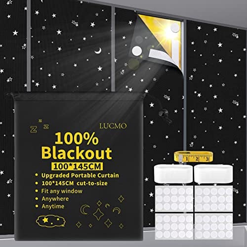 LUCMO Blackout Blinds 100 x 145 CM, 100% Blind Curtain for Window, No Drill Portable Shades Film Bedroom, Cut to Any Size, Nursery Black Out Baby, Star (LBC100X145-BOXSM)