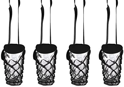 VINSTRIP® DUBBEGLAS Dubbeglas-/Bierflaschenhalter zum Umhängen mit Schutzdeckel - Getränkehalter - praktischer Netzglashalter zum Umhängen für Festivals, Picknicks, Junggesellenabschiede, Partys