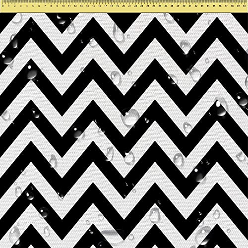 DreamRoots Segeltuch Wasserdicht - Polsterstoff Meterware 160 cm breit - Wasserabweisender Stoff 220 g/m2 600D - Markisenstoff Wasserdicht Meterware Zig Zag Black 2M