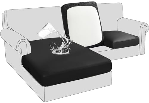 BXFUL Sofa Sitzkissenbezüge wasserdichte Leder Sofakissenbezüge Sofa Kissenbezüge Stretch Rückenlehnen Kissenbezug Couch Sofa Sitzbezug (Großer 2-Sitzer,Schwarz)