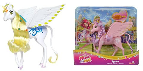Simba 109480095 - Mia und Me Magisches Einhorn Onchao, mit Licht und Sound & 109480092 - Mia and Me Einhorn Kyara, mit beweglichen Flügeln, Haarclips und Bürste zum Frisieren, 20cm, ab 3 Jahre