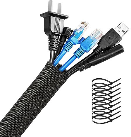 AGPTEK 3m Kabelschlauch, 20mm selbstschließend Kabelkanal, Flexibler Textilien Kabelmantel, Kabelmanagement für Schreibtisch, TV, Computer, PC, Kabelschutz für Hund, Katze, Schwarz
