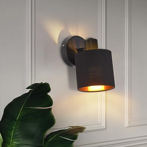Glitzerlife Wandleuchte Innen Wandstrahler Vintage - Schwarz Wandlampe Wandspot Retro E14 Schwenkbar Wandbeleuchtung Wand Lampen Industrial Stoffschrim MAX.40W für flur Küche ohne Leuchtmittel