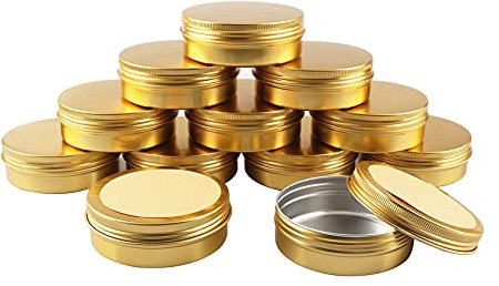 BPZXL 12 Pièces 100ml Rond Pots en Aluminium Or Cosmétique Bougie Aluminium Vides Pots de Voyage pour Baume à lèvres avec Étiquette