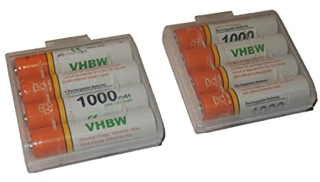 vhbw 8X AAA Micro Akku kompatibel mit Panasonic KX-TGQ200, KX-TGQ400, KX-TGK320, KX-TGQ500 schnurlos Festnetz Telefon (1000 mAh, 1,2 V, NiMH)