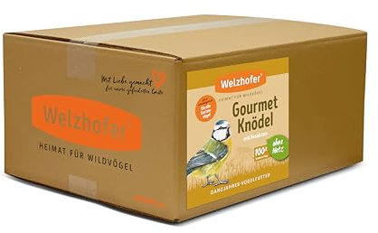 Welzhofer Gourmetknödel mit Insekten, 100 Stück x 100g - Meisenknödel ohne Netz, leckere Energiequelle für Garten- & Wildvögel, verdauungsfördernde Getreideflocken, praktische Kartonagenverpackung
