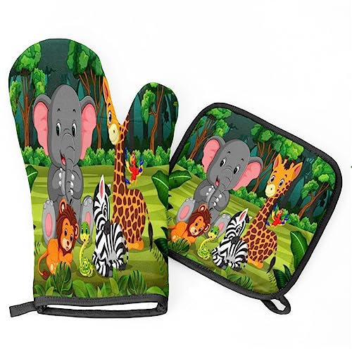 Topflappen Und Topflappen Set Von 2 Tiere Topfhandschuhe Hitzebeständige Grillhandschuhe Druck Kochhandschuhe, Für Küche, BBQ