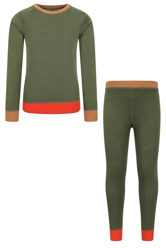 Mountain Warehouse Kinder Merino Colour Block Set - leicht, atmungsaktiv und feuchtigkeitsableitend für Jungen und Mädchen - ideal für Herbst, Winter, Reisen, Camping Khaki Kinder 140 DE (9-10 Jahre)