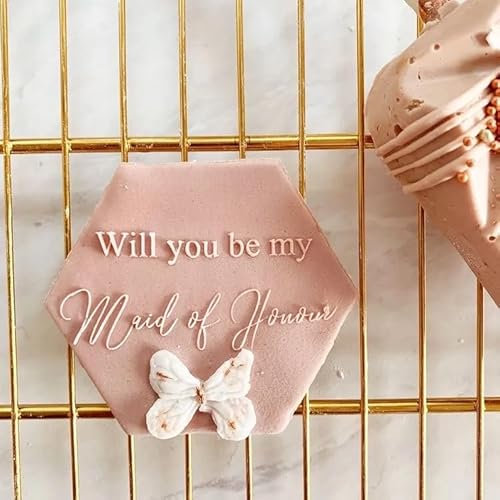 Generic Will You be My Maid of Honour Cookie Stamp Fondant Embosser with Square Cookie Cutter