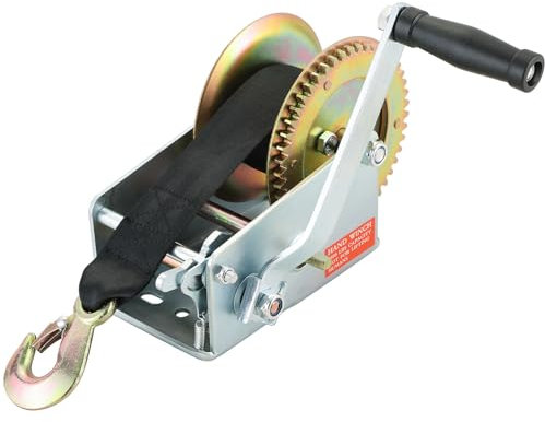 Acymner Treuil manuel, treuil robuste de 1 134 kg avec sangle de 4,8 m, engrenage à cliquet bidirectionnel pour remorque, bateau, remorquage avec manivelle
