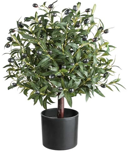 25.5” Tall Artificial Topiary Ball Olive Tree with Leaves and Fruits, Olive Boxwood Topiary Ball Potted Bushes UV Resistant Potted Plants for Garden Indoor Outdoor Home Decor