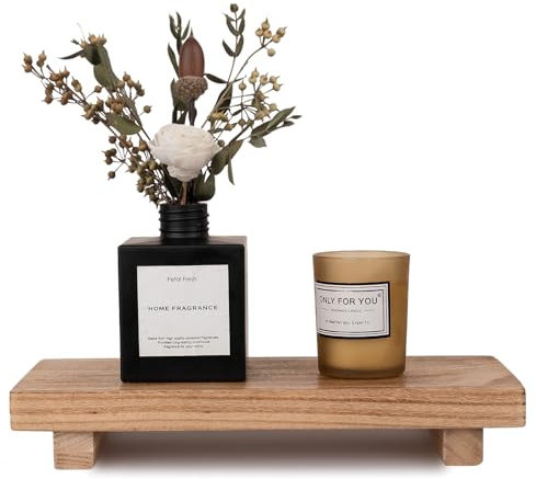 Bandeja de madera pequeña con pedestal para decoración de baño, tarima decorativa de madera para tocador, mostrador o fregadero, 25,4 cm x 11,4 cm, color marrón