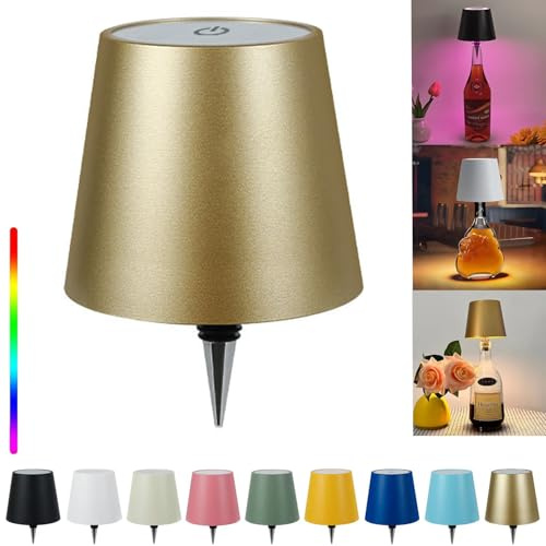 TiGilt Wireless Bottle Lamp Shade - LED Rechargeable 3 Color Stepless Dimming - Touch Liquor Bottle Lamp Kit - Outdoor Table Lamp - Bar Lamp - Wine Bottle Lamp(1Pcs-Gold)