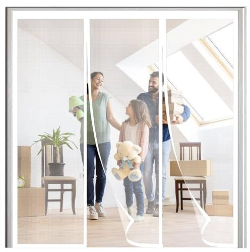 Tenda zanzariera per roulotte 135x180cm | porta zanzariera con bande magnetiche | porta zanzariera per roulotte | zanzariera magnetica | autochiudente Bianco